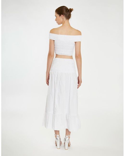 Glamorous White Shirred Waist Maxi Skirt
