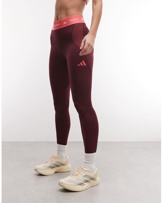 Adidas Originals Red Adidas Training Techfit Colourblock 7/8 Leggings