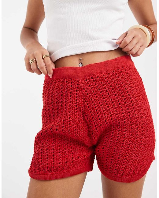 ASOS Red Crochet Knit Mirco Short Co-Ord