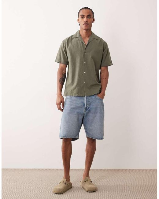Jack & Jones Green Short Sleeve Linen Blend Shirt for men