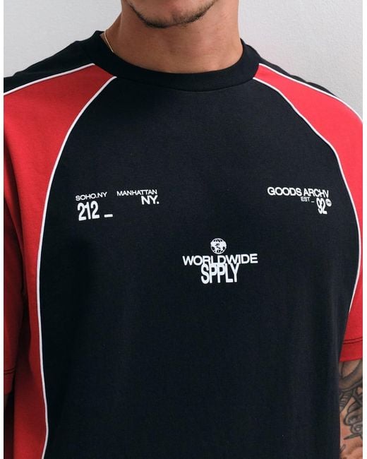 ASOS Black Heavyweight Relaxed T-Shirt With Print And Contrast Panels for men