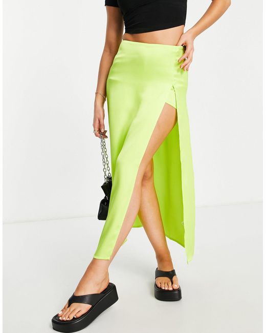 Collusion Satin Maxi Skort With Thigh Split in Green | Lyst Canada