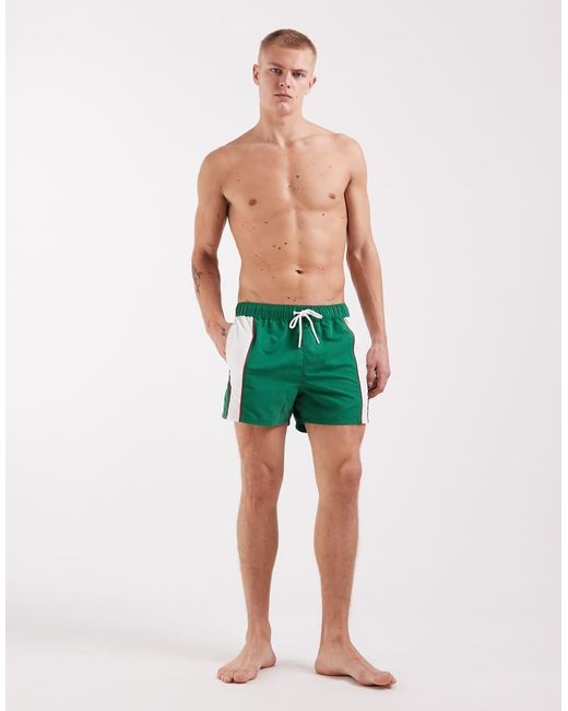 ASOS Green Short Length Swim Shorts With Sporty Paneling for men