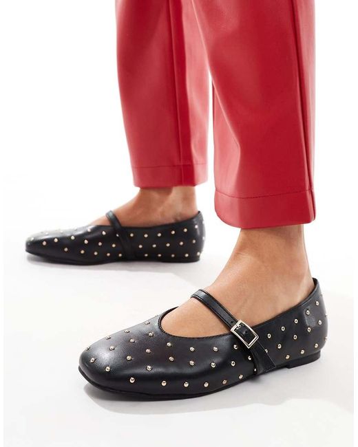 Public Desire Red Dorina Studded Ballet Flats With Strap