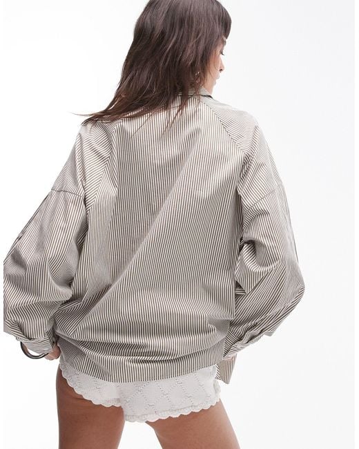 TOPSHOP Gray Extreme Panelled Cotton Stripe Shirt
