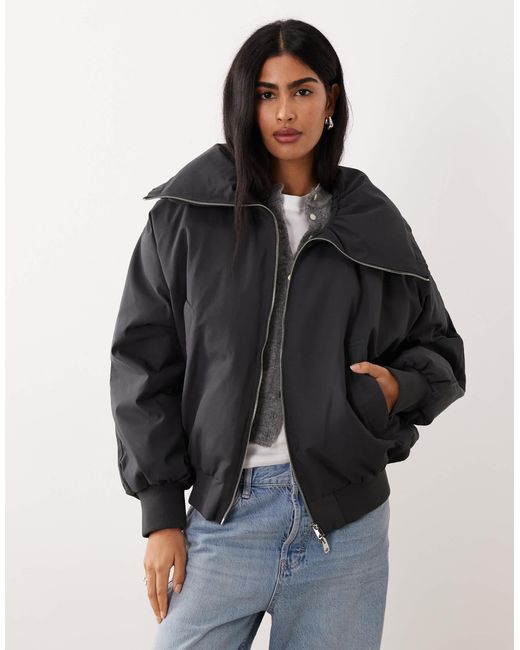 Mango Black Padded Zip Through Bomber Jacket