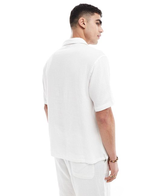 Bershka White Textured Shirt Co-ord for men