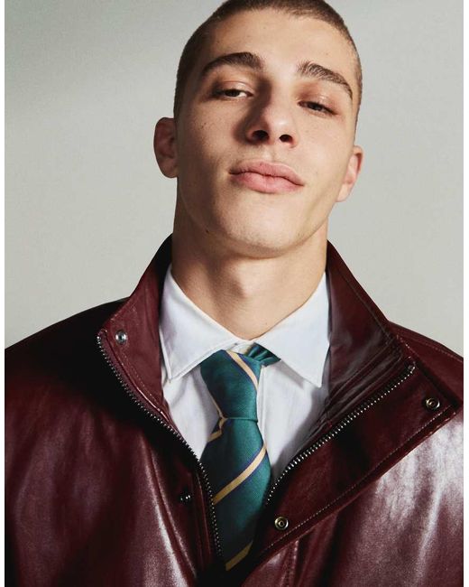 Bershka Green Striped Tie for men