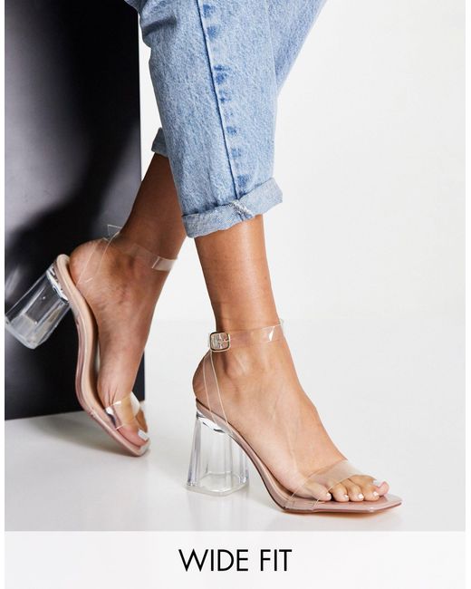 truffle collection wide fit clear heeled sandals