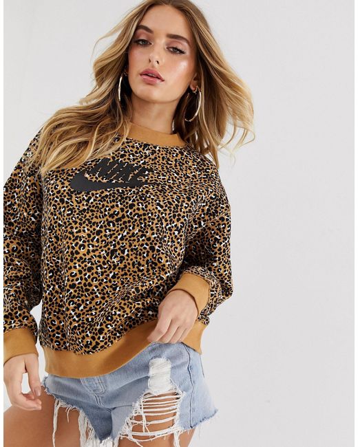 Sudadera con estampado de leopardo Nike de Algodón de color Marrón | Lyst