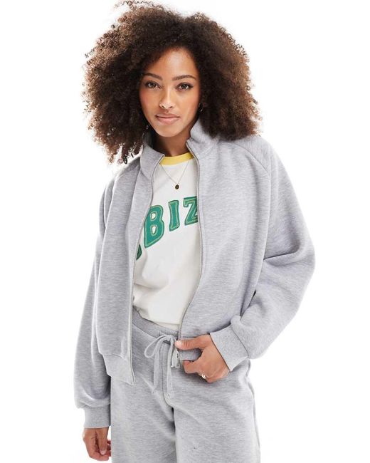 ASOS Gray Co-Ord Zip Through Funnel Neck Heavyweight Sweatshirt Co Ord