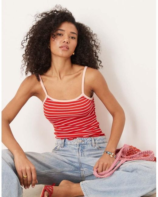 ASOS Red Rib Cami With Contrast Binding