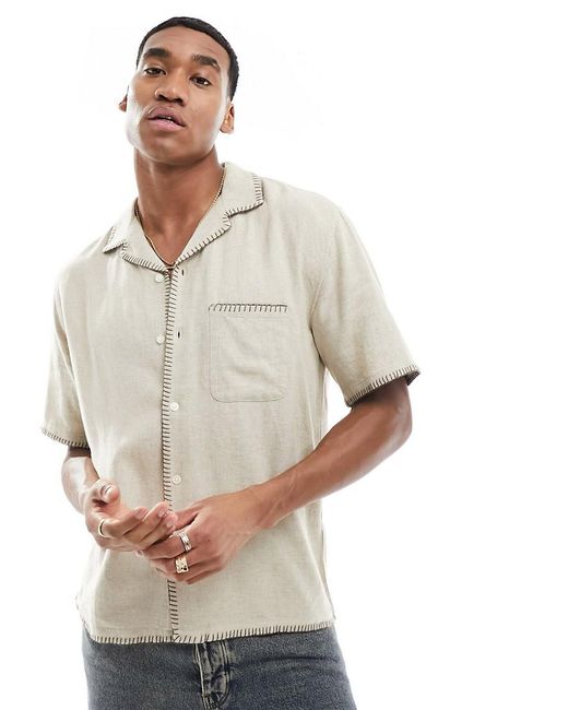 Camisa Beis Holgada De Manga Corta Con Pespuntes En Los Bordes De Mezcla De Lino De Beis Neutro Abercrombie Fitch de hombre de color Neutro Lyst