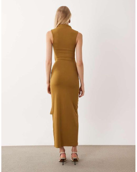 ASOS Natural Halterneck With Tie Detail Midi Dress