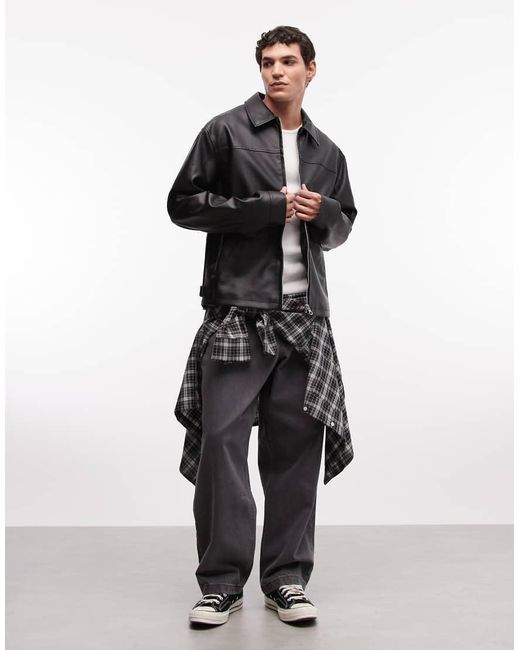 ASOS Black Faux Leather Harrington Jacket for men