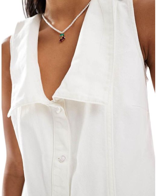 Miss Selfridge Denim Playsuit Met Wassing in het White