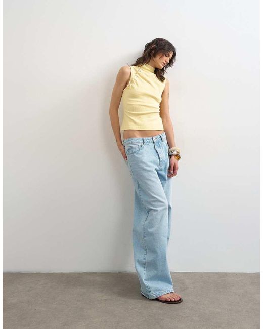 TOPSHOP Blue Asymmetric Button Detail Sleeveless