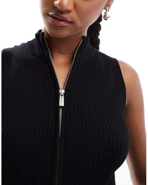 Brave Soul Black Ribbed Knitted Waistcoat With Zip