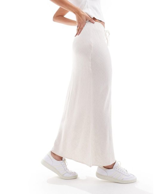 Stradivarius White Linen Look Maxi Slip Skirt