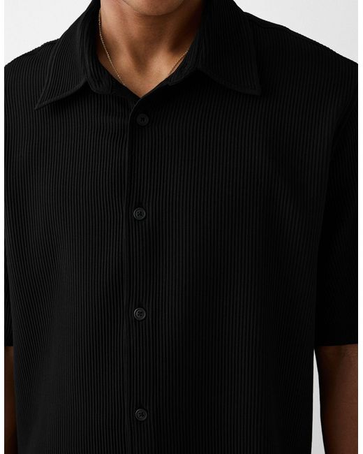 Bershka Black Plisse Shirt Co-ord for men