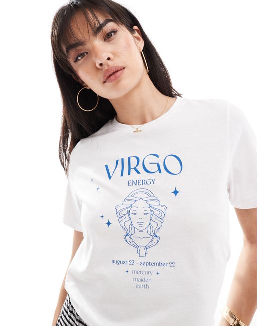 Camiseta blanca con estampado del signo zodiacal virgo Pieces de color White
