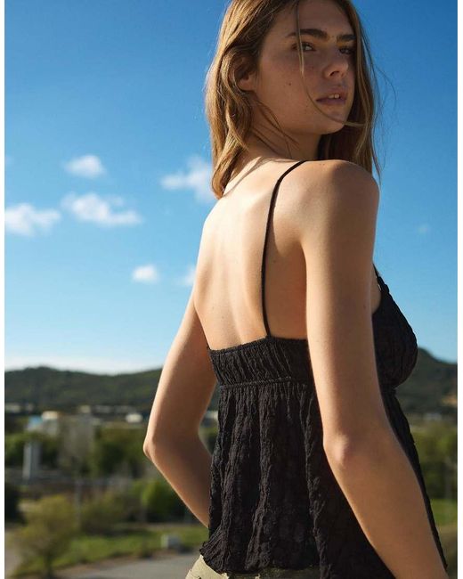 Bershka Blue Rustic Top With Ruffles