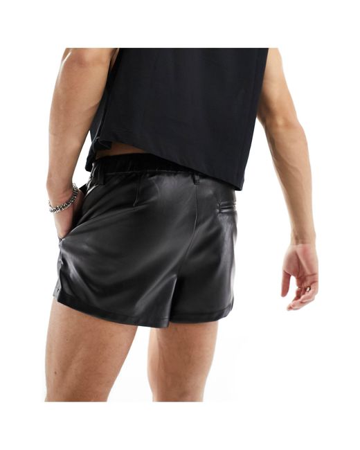 ASOS Black Slim Pleated Leather Look Shorts for men