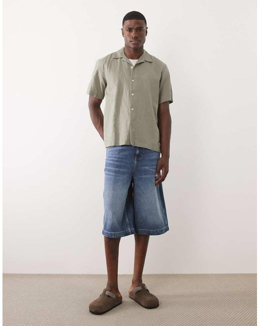 SELECTED Brown Linen Blend Short Sleeve Shirt for men
