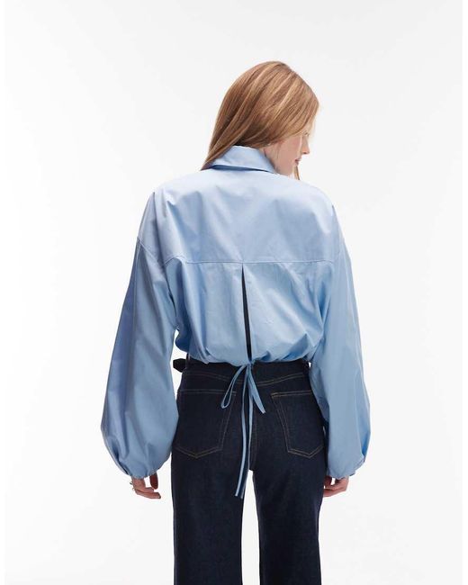 & Other Stories Blue Collared Shirt With Front Elasticized Drawstring Waist