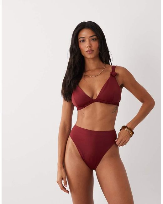 ASOS Red Fuller Bust Martina Faux Knot High Apex Triangle Bikini Top