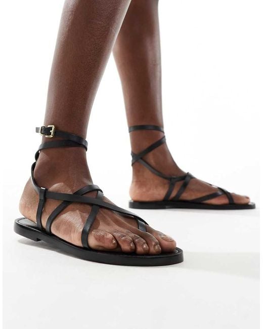 Stradivarius Brown Leather Strappy Sandal