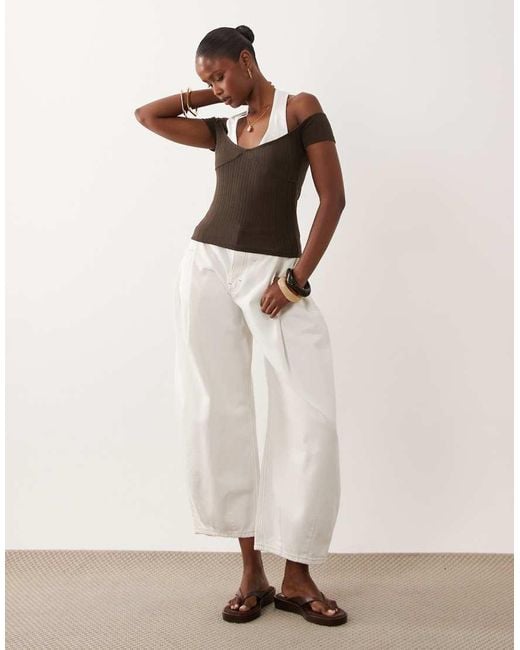 ASOS Natural Ribbed Double Layer Halter Neck Top