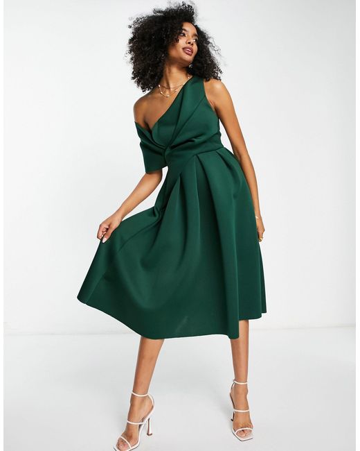 ASOS Synthetic Bare Shoulder Prom Midi Dress in Green | Lyst