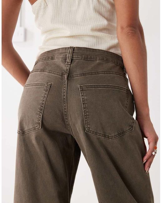 Monki Broek Van Keperstof Met Wijde Pijpen En Contrasterende Omslag in het Natural