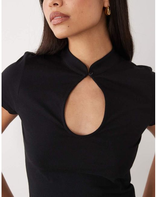 Gina Tricot Black High Neck Keyhole Top