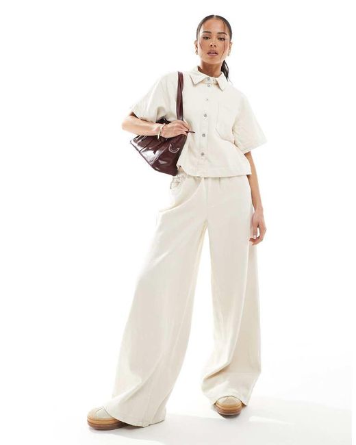 Pieces White Textured Twill Short Sleeve Boxy Shirt Co-ord