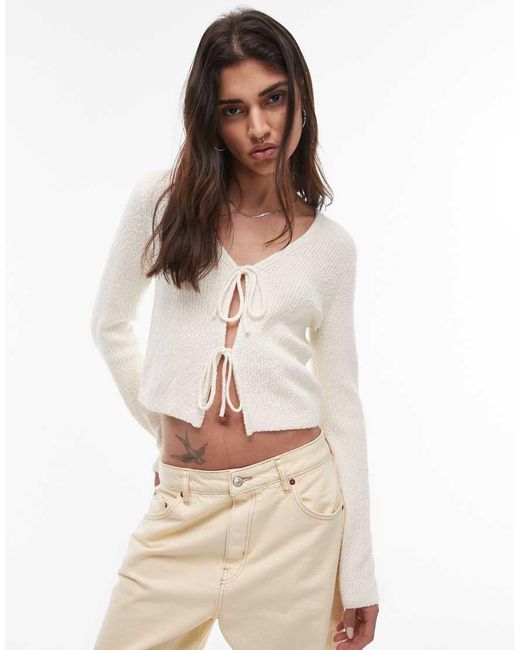 & Other Stories Natural Textured Knit Cardigan With Tie Front