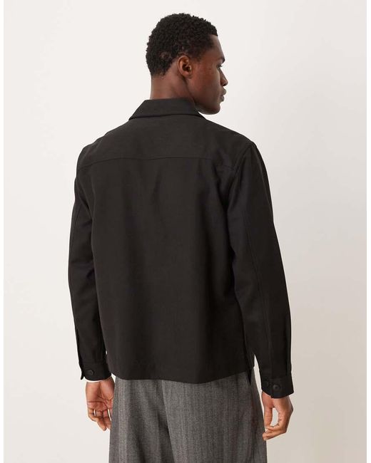 Mango Black Wool Mix Shacket for men