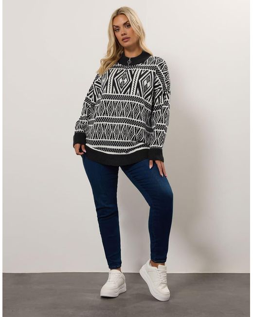 Yours Clothing Gray Fairisle Quarter Zip Jumper