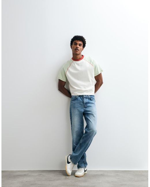 Reclaimed Vintage White Fitted Colour Block Raglan T-shirt for men