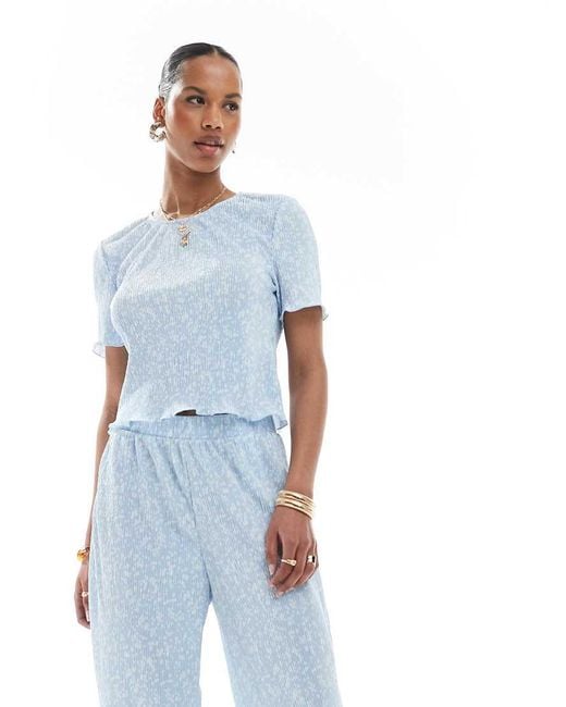 Pieces Blue Mini Plisse Baby Tee Co-Ord