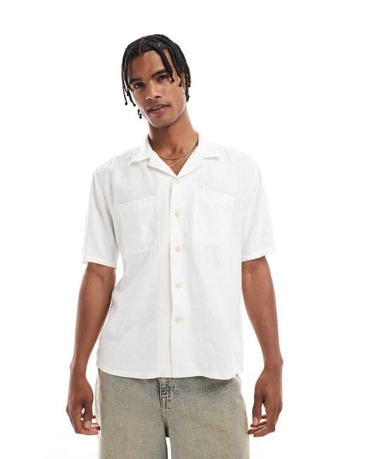 Camicia Squadrata Effetto Lino Bianco Sporco Con Doppia Tasca di New Look in Natural da Uomo