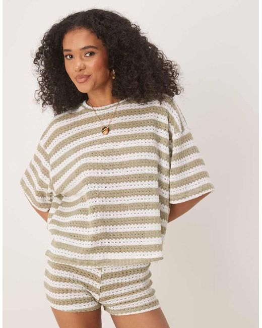 Camiseta A Rayas Caquis Y Blancas Extragrande De Punto De (Parte De Un Conjunto) ASOS de color Natural