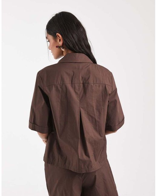 Object Brown Poplin Crochet Patch Tie Front Shirt Co-ord