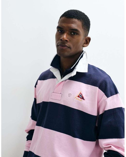 Polo Ralph Lauren White Flag Logo Block Stripe Oversize Fit Rugby Polo for men