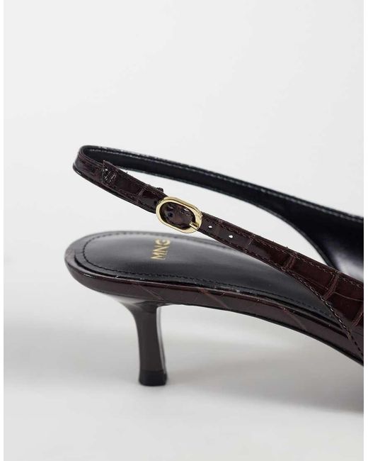 Mango White Faux Croc Leather Heeled Slingback
