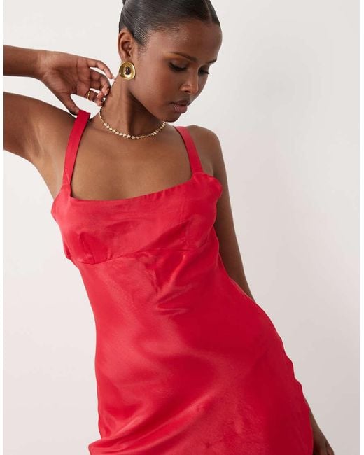 ASOS Red Satin Seam Detail Mini Slip Dress