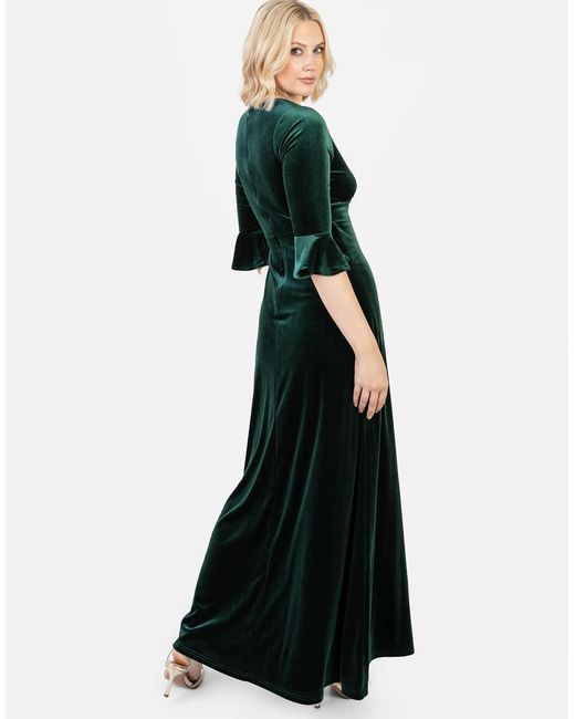 Maya Black Velvet V Neck Flute Sleeve Maxi Dress