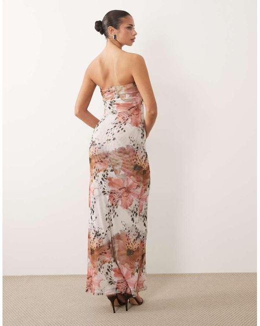ASOS Pink Sheer Mesh Bandeau Maxi Dress