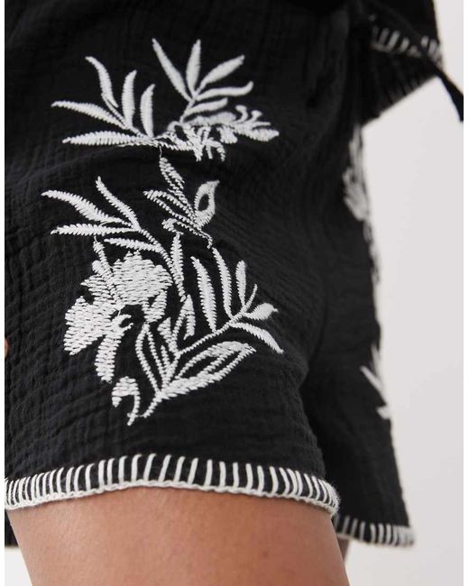 New Look Black Co-ord Embroidered Beach Shorts